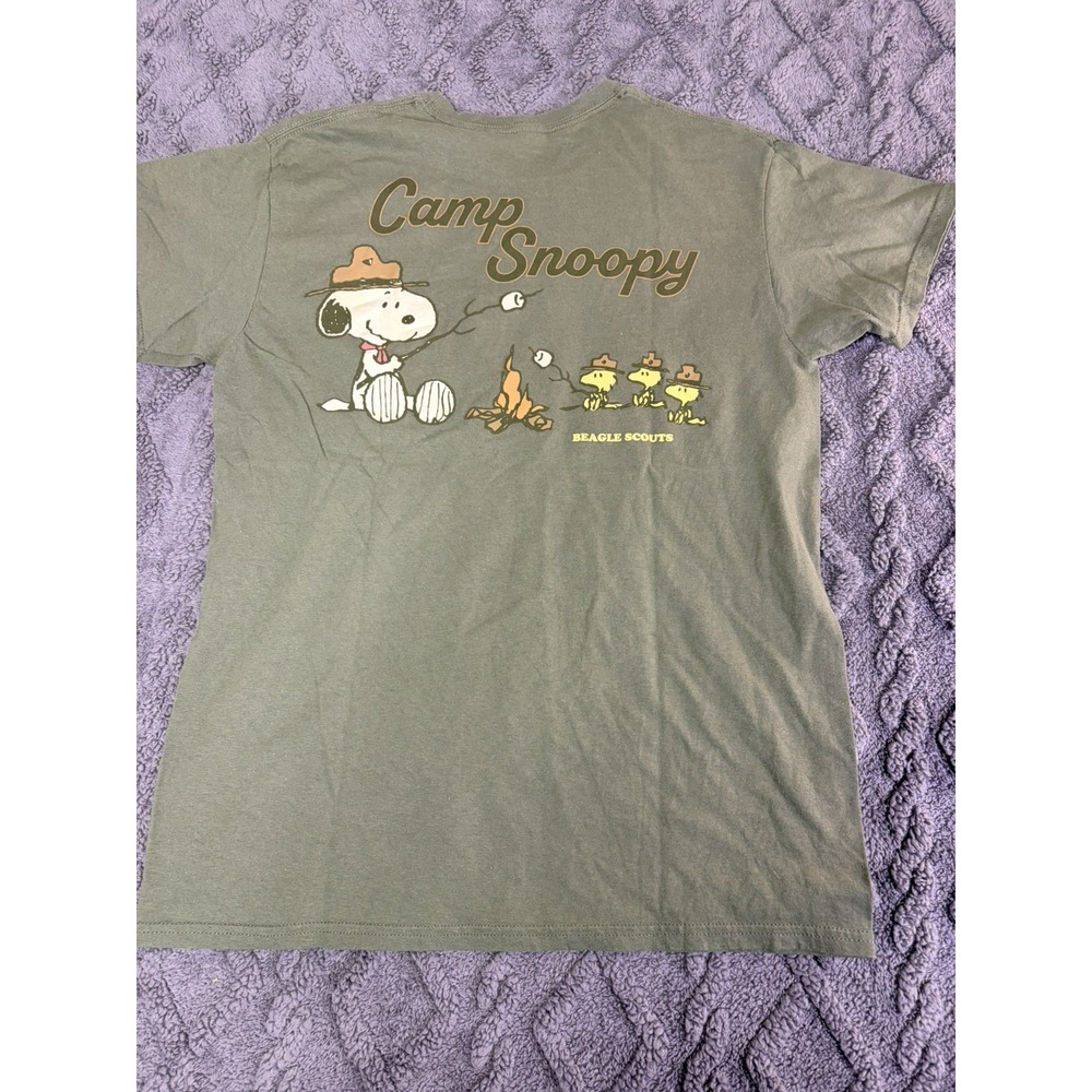Peanuts T-Shirt Camp Snoopy Medium Cotton Army Green Beagle Scouts Fun Whimsical - Picture 7 of 7